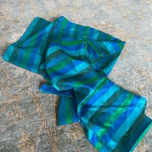 Striped SILK Blue and Green Scarf